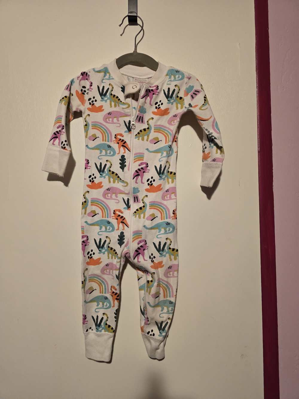 Hanna Andersson White Multi Rainbow & Dino Zip One-Piece